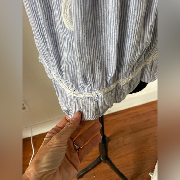 American Eagle coastal boho striped top with lace and tassel ties M blue - Picture 5 of 8